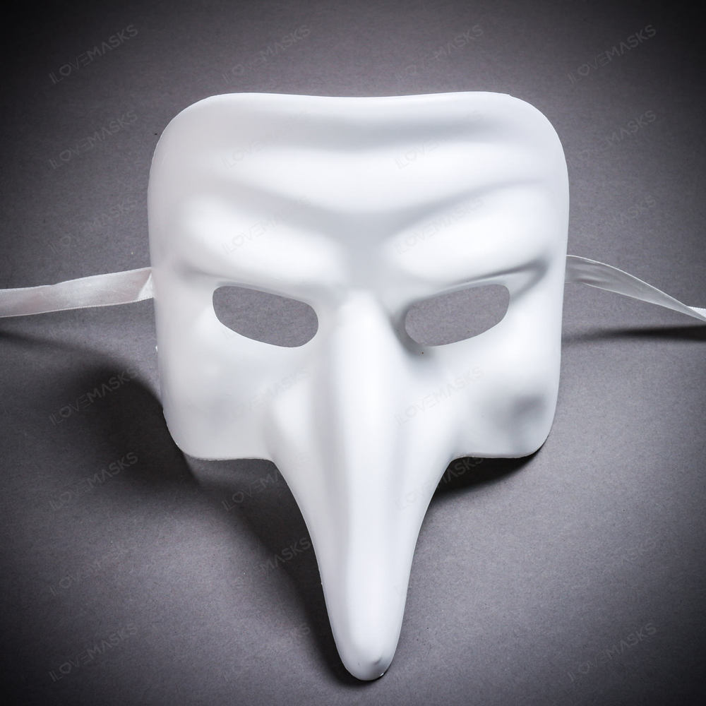Long Nose Pantalone Venetian Masquerade Mask - White - Picture 2 of 10